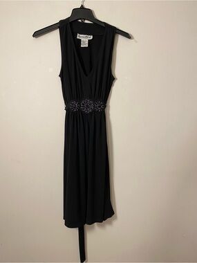Another Thyme Black Sleeveless V-Neck Midi Dress with Beaded Stones Waist